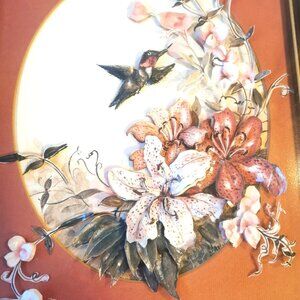 Pair 1980s 3D Paper Tole Art - Hummingbird & Tiger Lily - Solid Oak Shadow Boxes